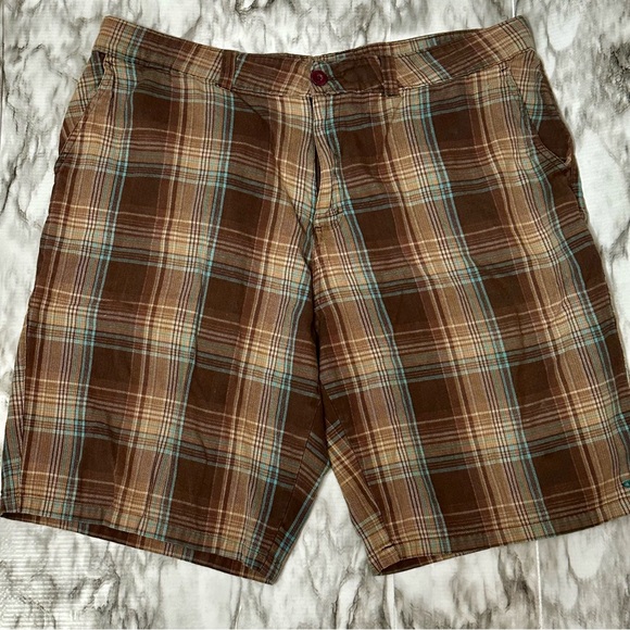 O’Neill Mens Brown and Blue Plaid Cotton Trucker Shorts Sz 38 Skater Summer Surf - Picture 2 of 10